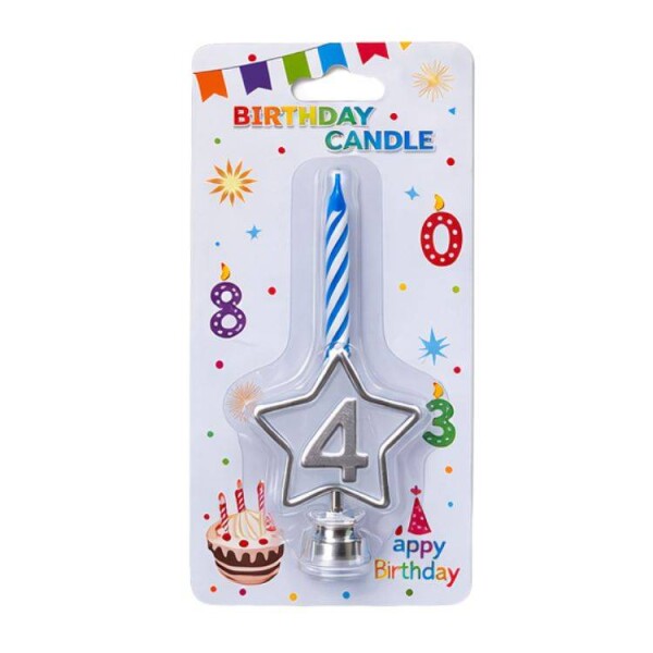 Dortisimo Svíčka modrá s LED stříbrným podstavcem ve tvaru hvězdy číslo 4