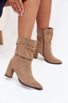 Dámské kotníkové boty na podpatku s mačkáním vyhřívané béžové Amelise 40