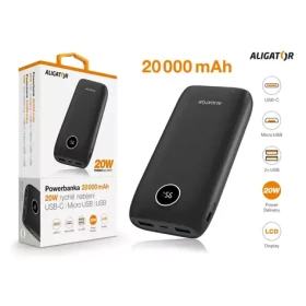 Aligator Power bank PD20W+QC22.5W / 20000mAh / černá (PBPD20BK)