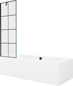 MEXEN/S - Cube obdélníková vana 180 x 80 cm s panelem + vanová zástěna 60 cm, černá vzor 550518080X9506007077