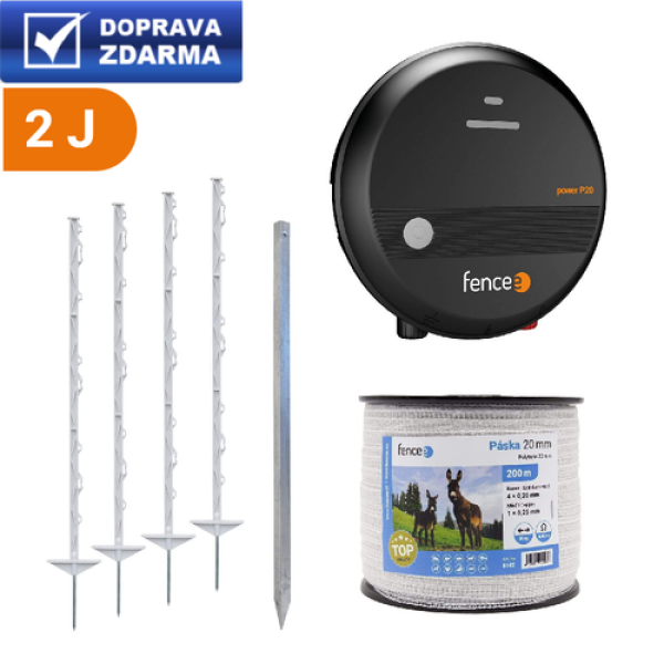 Set elektrického ohradníku pro koně, poníky, psy, skot – síťový zdroj – páska 200 m