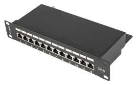 Lanberg PPF6-9012-B černá / Patch panel / 12 portů RJ-45 / STP / Cat 6 / 10" (PPF6-9012-B)