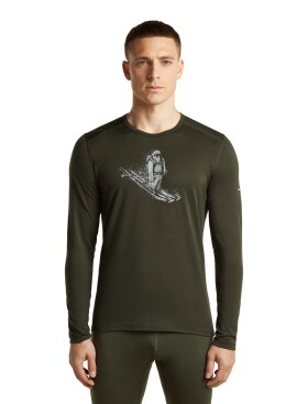 Pánské merino triko dlouhý rukáv ICEBREAKER Mens Merino 200 Oasis LS Crewe SkiingYeti, Dark Loden velikost: S