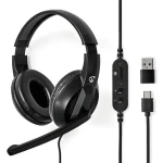 Nedis CHSTU210BK černá / Sluchátka s mikrofonem / Přes hlavu / USB-C / Délka kabelu 1,8 m (CHSTU210BK)