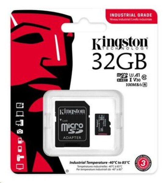 Kingston microSDXC 32GB Industrial + adaptér / UHS-I / U3 / V3 (SDCIT2/32GB)