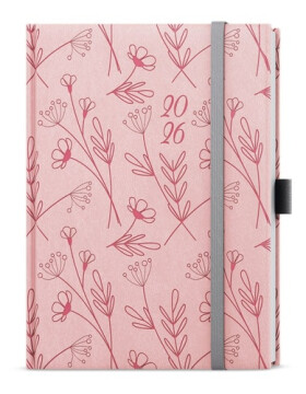 Týdenní diář 2026 Prokop Vivella extra B6 pastelově růžová Kvítí
