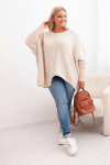 Dámský svetr Plus Size z akrylu volného střihu s rukávem 3/4 béžový UNI