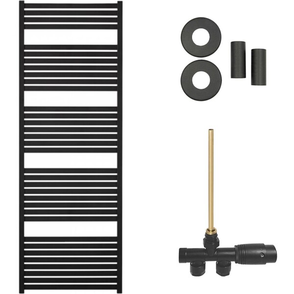 CERANO Koupelnový radiátorový set Vincenzo - ústřední vytápění - boční jednobodové připojení - 800W - černá matná - 1690x600 mm