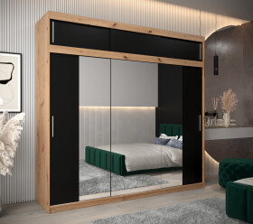 Šatní skříň Abi T2 s nástavcem Barva korpusu: Dub artisan, Rozměry: 250 cm, Dveře: Černá