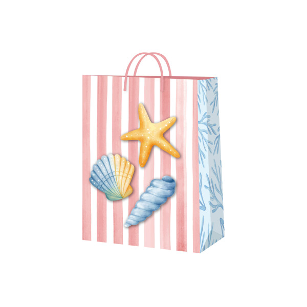 Dárková taška malá - Mořská s růžovými pruhy (17,8 × 9,8 × 22,9 cm) - Albi