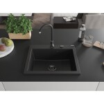 MEXEN/S - Elix granitový dřez 1-miska 600 x 500 mm, černá, sifon černá 6525601005-77-B