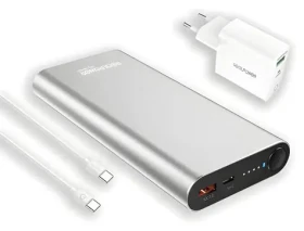RealPower PB-20000PD Pro stříbrná / Powerbanka 20000 mAh / USB-A + USB-C / 100W PD / Set (408097)