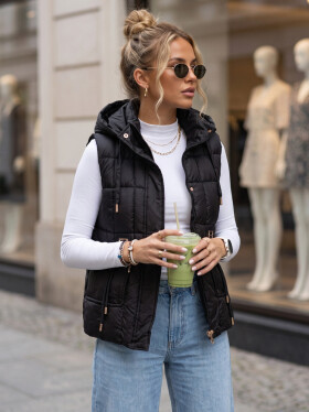 Dámská prošívaná vesta s kapucí, černá, FashionStreet TY5973 XXL