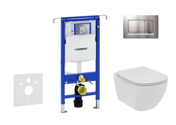 Geberit Set předstěnové instalace, klozetu sedátka Ideal Standard Tesi, tlačítka Sigma30, Rimless, SoftClose, matný chrom/chrom 111.355.00.5 NE7