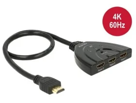 Delock HDMI Switch 3×1 černá / Přepínač HDMI / 4K 60 Hz / HDCP 1.4/2.2 / kabel 50 cm (18600)