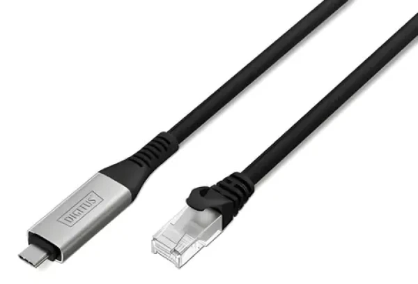Digitus černá / USB-C LAN adaptér / Gigabit Ethernet / Cat6a S/FTP / USB 3.2 Gen 1 / 10 m (AK-300601-100-S)