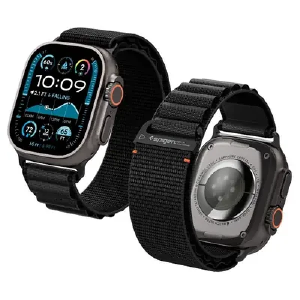 Rozbaleno - Spigen Fabric Band (hook) řemínek pro Apple Watch 49mm/46mm/45mm/44mm černá / rozbaleno (AMP10144.Rozbaleno)
