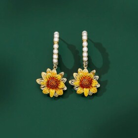 Náušnice Melina - Sluneční Květy s Perlovým Nádechem, Zlatá