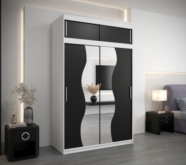 Šatní skříň Abi Mr s nástavcem Dveře: Černá, Rozměr: 150 cm, Korpus: Bílá