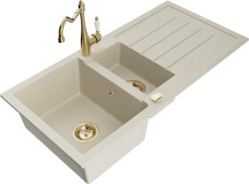 MEXEN - Andres granitový dřez s odkapávačem včetně baterie Carla, béžová 6515-69-670700-50