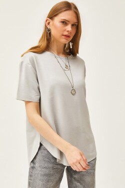 Olalook Women's Gray Modal Touch Soft Textured Six Oval T-Shirt