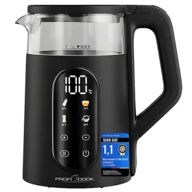 ProfiCook WK 1328 / Rychlovarná konvice / 1,7 l / sklo / regulace teploty 40–100 °C / dotykový displej (501328)