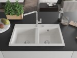 MEXEN - Hektor granitový dřez 2-bowl 800 x 480 mm, bílá, sifon chrom 6521802000-20
