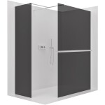 CERANO - Sprchová zástěna Walk-in Onyx T L/P - 10 mm - hranatá vzpěra + polička/držák na ručníky - chrom, grafitové sklo - 120x110x200 CER-8050BD9811