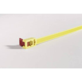 HellermannTyton 115-00001, SPEEDYTIE-PA66-YE-V1, stahovací pásky, 13 mm, 750 mm, žlutá, červená, rozpojitelná, se zpětnou smyčkou, s rychlouzávěrem, 5 ks