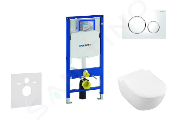 GEBERIT - Duofix Modul pro závěsné WC s tlačítkem Sigma20, bílá/lesklý chrom + Villeroy Boch - WC a sedátko, DirectFlush, SoftClose, CeramicPlus 111.300.00.5 NI4