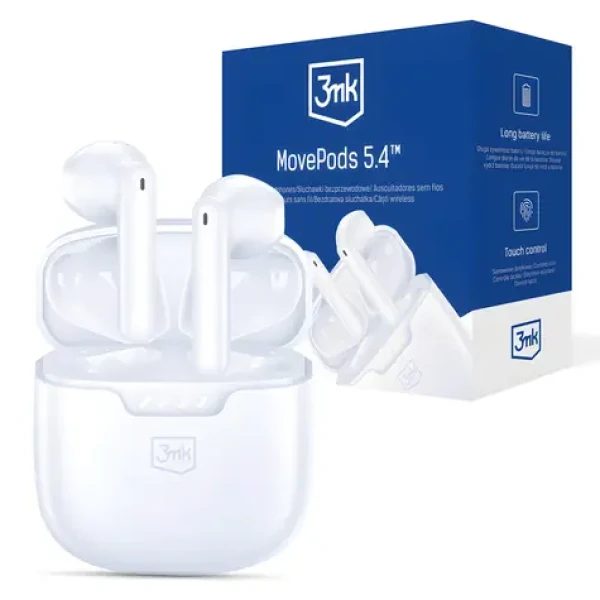 3mk MovePods 5.4 bílá / Bezdrátová sluchátka s mikrofonem / Bluetooth 5.4