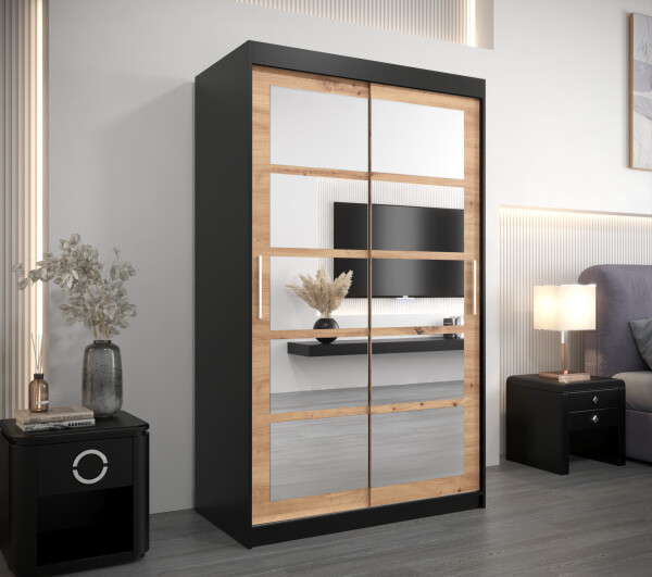 Šatní skříň Abi Ro2 Barva korpusu: Černá, Rozměry: 120 cm, Dveře: Dub artisan