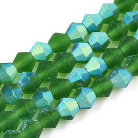 Skleněné korálky - broušené - matné - imitace Swarovski - tmavě zelené - 4 x 4 mm - 10 ks