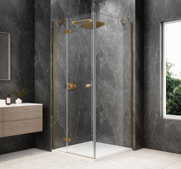 POLYSAN - GLOBE GOLD MATT čtvercový sprchový kout 900x900, čiré sklo, levé GB1090-3315LG