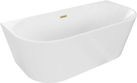 MEXEN/S - Oval vana volně stojící nástěnná 160 x 80, bílá, sifon a přepad zlatá kartáčovaná 52671608000-55