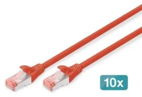 Digitus CAT 6 S-FTP červená / Patch kabel / 2 m / 10 ks / AWG 27/7 / LSZH / Měď (DK-1644-020-R-10)
