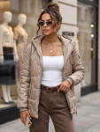 Dámská prošívaná přechodová bunda s kapucí v barvě kamelové, FashionStreet TY5799 S