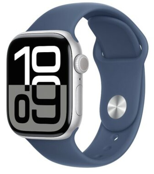 Apple Watch Series 10 GPS 42mm Stříbrné hliníkové tělo - Denimový sportovní řemínek (M/L) / 150–200 mm (MWWC3)