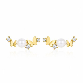 Náušnice s motýly a perlou Paola Gold - stříbro 925/1000, Zlatá