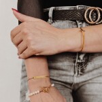 Perlový náramek Blanca Gold - chirurgická ocel, sladkovodní perla, Zlatá 18 cm