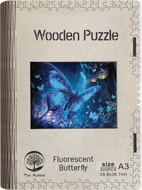 Dřevěné puzzle WOODEN fluorescentní motýl - 300 dílků