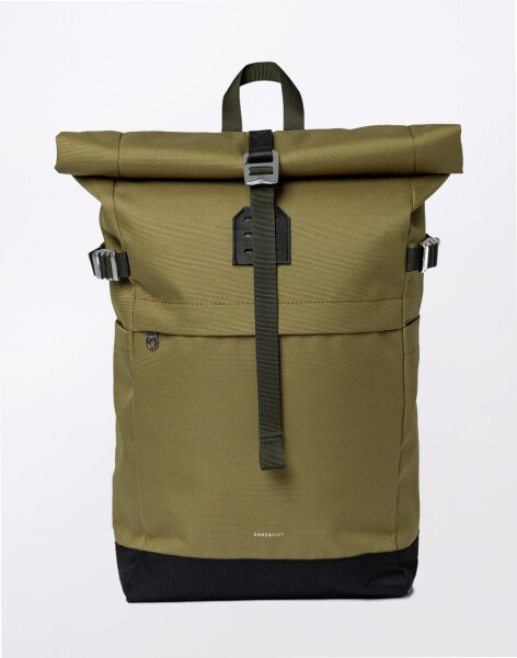 Batoh Sandqvist Icon Rolltop Backpack M Olive drab with black leather