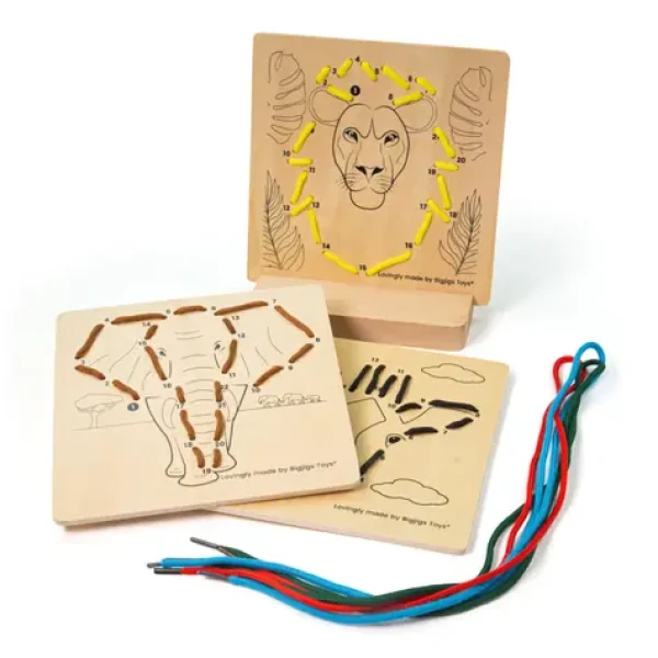 Bigjigs Toys Provlékání podle čísel - Divoká zvířata