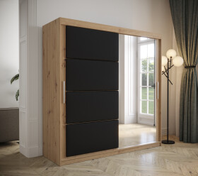 Šatní skříň Abi Tapi Barva korpusu: Dub artisan, Rozměry: 180 cm, Dveře: Černá koženka