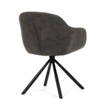 Židle jídelní, béžová látka a tmavě šedá látka v dekoru vintage kůže, černý kov, otočná P90°+ L90° s vratným mechanismem
