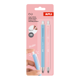 APLI nekonečná tužka stiskací, HB, 2 ks, blistr, sv. modrá, růžová