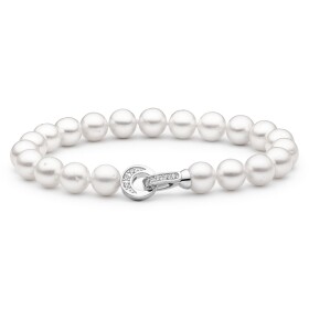 Perlový náramek Ely - řiční perla, zirkon, stříbro 925/1000, 19 cm (S) Bílá