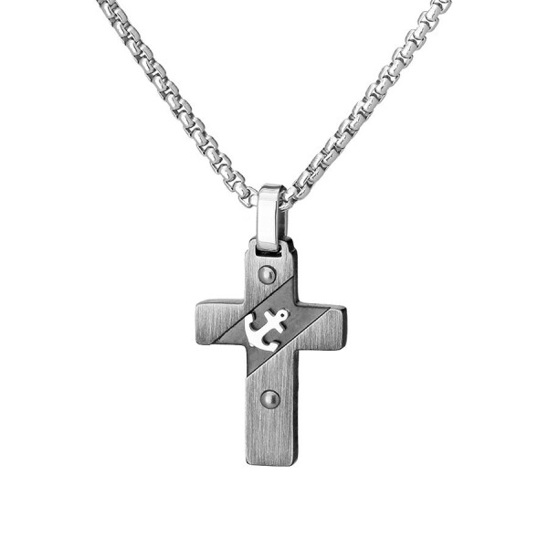 Pánský ocelový náhrdelník Guillermo Silver - chirurgická ocel, kříž, Stříbrná 65 cm