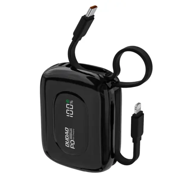 Dudao K32 10000mAh černá / Powerbanka / s vestavěným kabelem / USB-C / Lightning / 22.5W