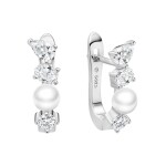 Stříbrné náušnice s perlou a zirkony Nicol - stříbro 925/1000, Stříbrná Bílá